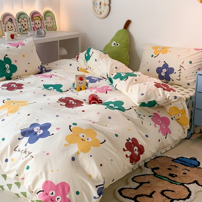 91家纺网 家纺一手货源 找家纺 昔可家纺 2023新款全棉四件套-潮趣系列 花瓣笑脸