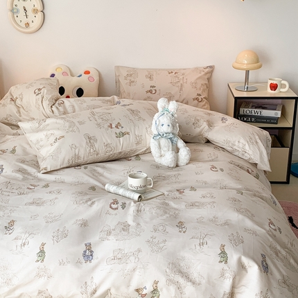 昔可家纺 2023新款全棉四件套-ins卡通系列 秘境小兔