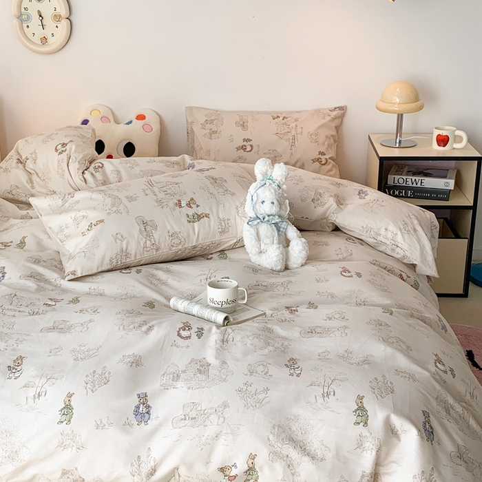 91家纺网 家纺一手货源 找家纺 昔可家纺 2023新款全棉四件套-ins卡通系列 秘境小兔