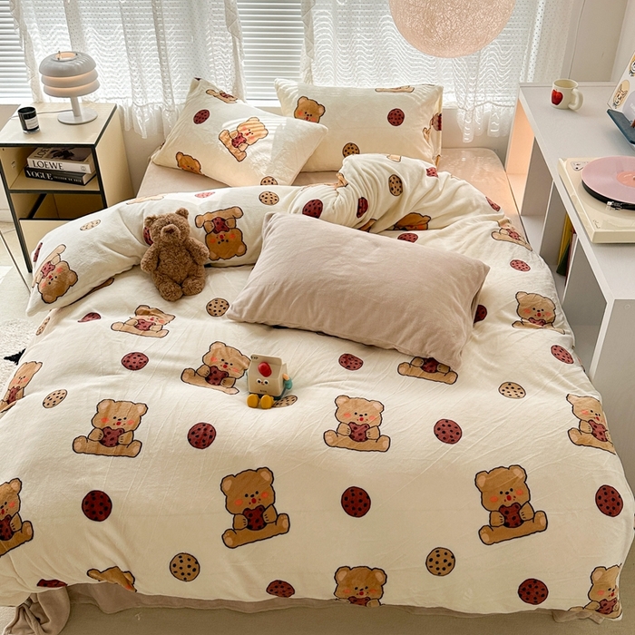 91家纺网 家纺一手货源 找家纺 昔可家纺 2023新款圣诞款四件套 饼干熊