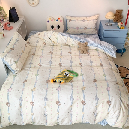 91家纺网 家纺一手货源 找家纺 昔可家纺 2023新款全棉四件套-萌趣卡通 丝带小卡通