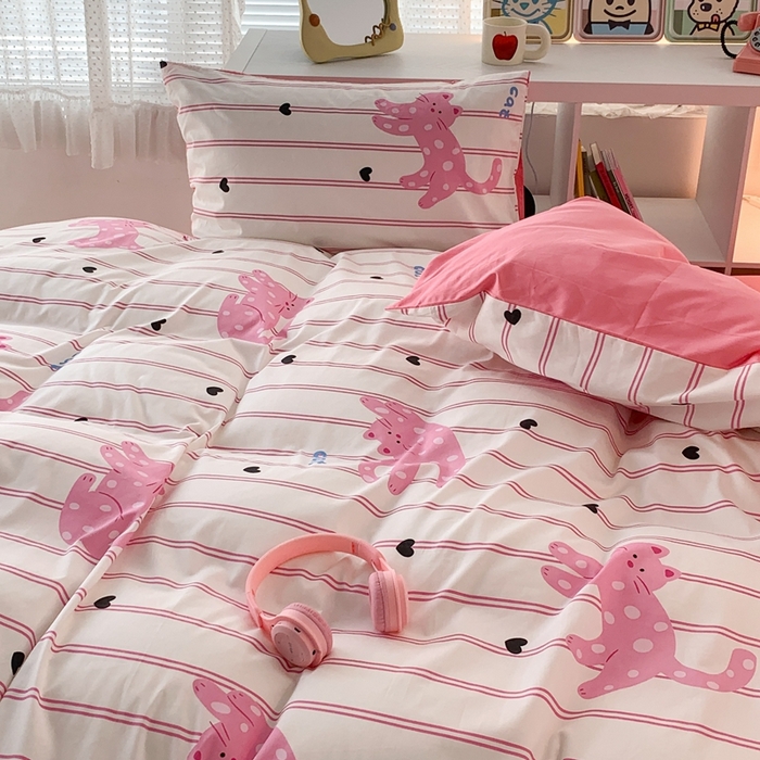 91家纺网 家纺一手货源 找家纺 昔可家纺 2023新款全棉四件套-潮趣系列 粉条爱心猫