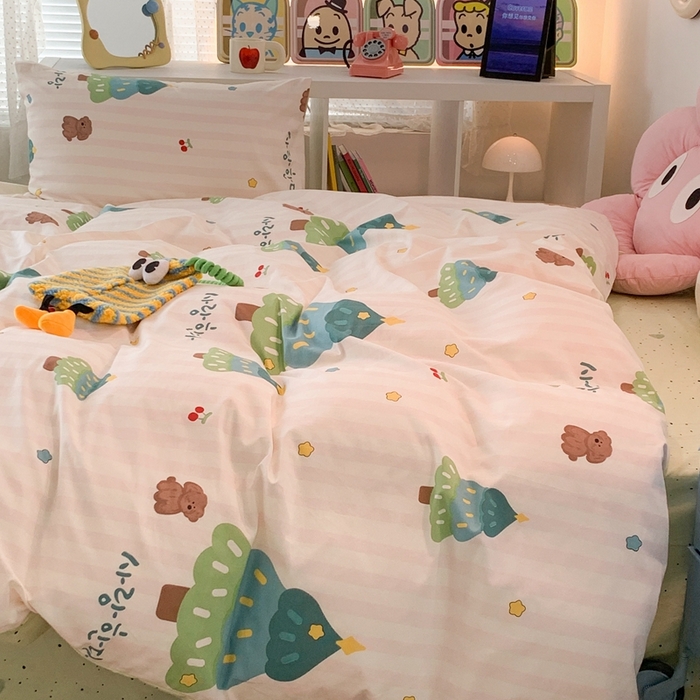 91家纺网 家纺一手货源 找家纺 昔可家纺 2023新款全棉四件套-ins卡通系列 星星圣诞树