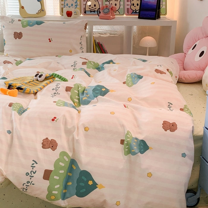 91家纺网 家纺一手货源 找家纺 昔可家纺 2023新款全棉四件套-ins卡通系列 星星圣诞树