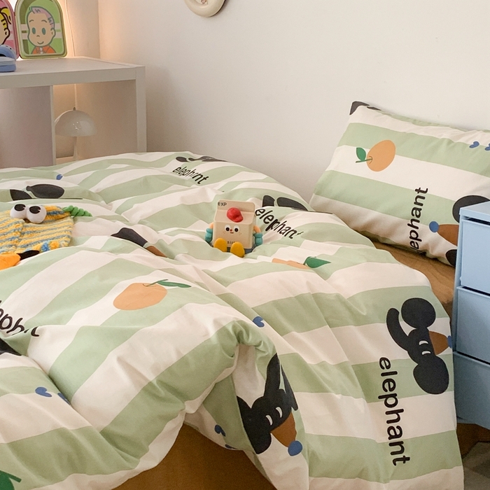 91家纺网 家纺一手货源 找家纺 昔可家纺 2023新款全棉四件套-潮趣系列 橘子大象