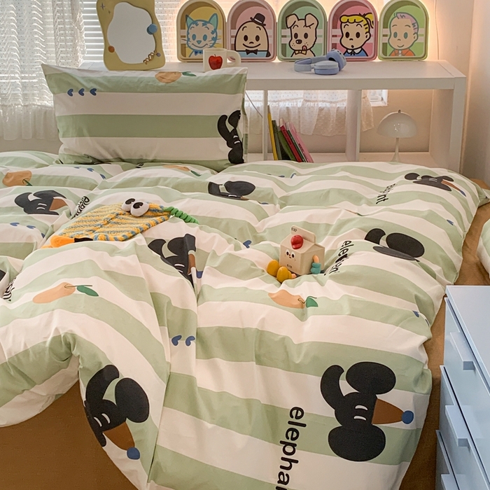 91家纺网 家纺一手货源 找家纺 昔可家纺 2023新款全棉四件套-潮趣系列 橘子大象