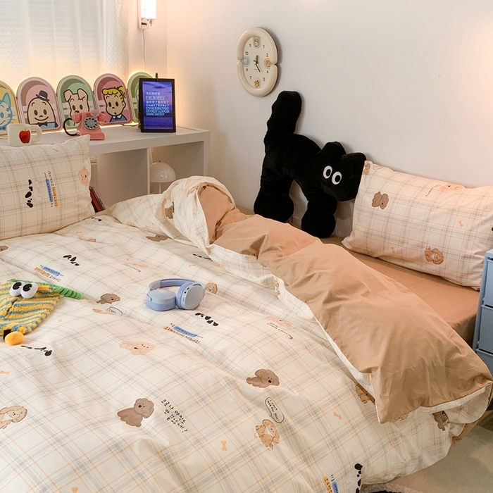 91家纺网 家纺一手货源 找家纺 昔可家纺 2023新款全棉四件套-萌趣卡通 美拉德狗狗