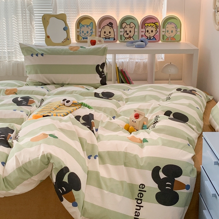 91家纺网 家纺一手货源 找家纺 昔可家纺 2023新款全棉四件套-潮趣系列 橘子大象