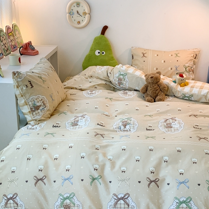 91家纺网 家纺一手货源 找家纺 昔可家纺 2023新款全棉四件套-洛丽塔风 洛丽塔小熊