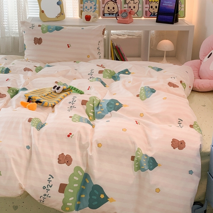 91家纺网 家纺一手货源 找家纺 昔可家纺 2023新款全棉四件套-ins卡通系列 星星圣诞树