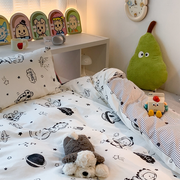 91家纺网 家纺一手货源 找家纺 昔可家纺 2023新款全棉四件套-ins卡通系列 恐龙宇航员