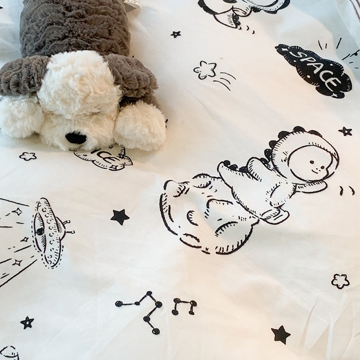 91家纺网 家纺一手货源 找家纺 昔可家纺 2023新款全棉四件套-ins卡通系列 恐龙宇航员