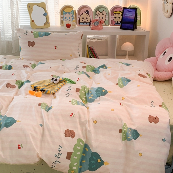 91家纺网 家纺一手货源 找家纺 昔可家纺 2023新款全棉四件套-ins卡通系列 星星圣诞树