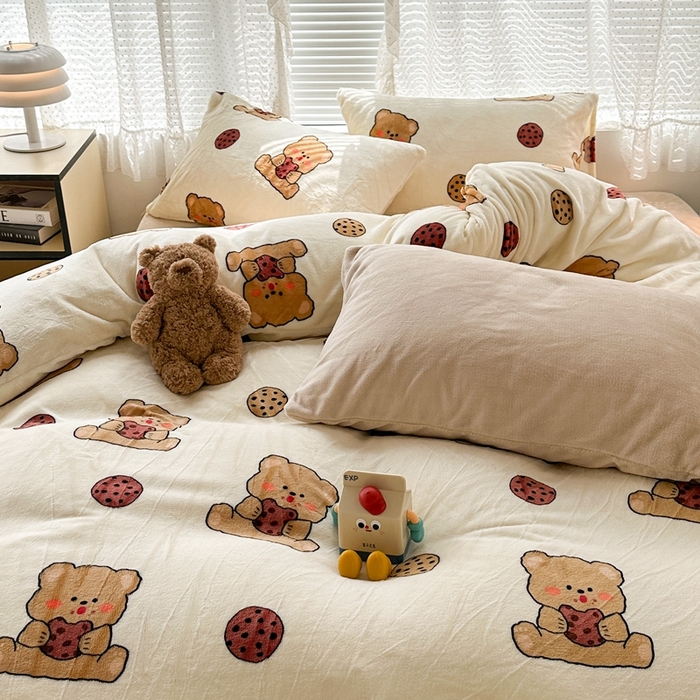 91家纺网 家纺一手货源 找家纺 昔可家纺 2023新款圣诞款四件套 饼干熊