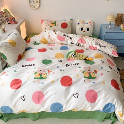 91家纺网 家纺一手货源 找家纺 昔可家纺 2023新款全棉四件套-潮趣系列 彩色波点兔