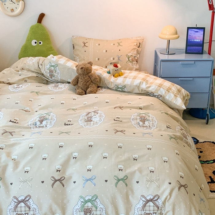 91家纺网 家纺一手货源 找家纺 昔可家纺 2023新款全棉四件套-洛丽塔风 洛丽塔小熊