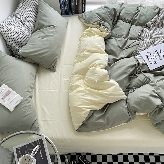 91家纺网 家纺一手货源 找家纺 宜家坊 2023新款ins风小红书同款水洗棉亲肤磨毛混搭纯色双拼四件套 双拼-抹茶芝士