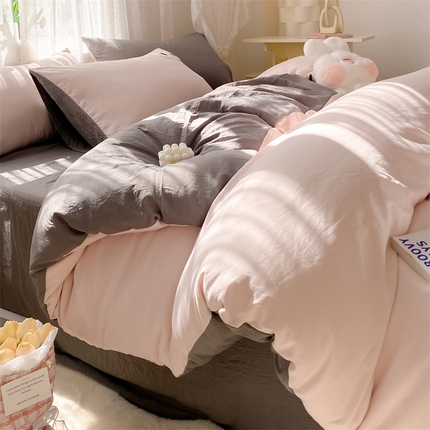 凯洛奇 2023新款1超柔云朵棉大眼系列四件套 梦幻粉+月光灰