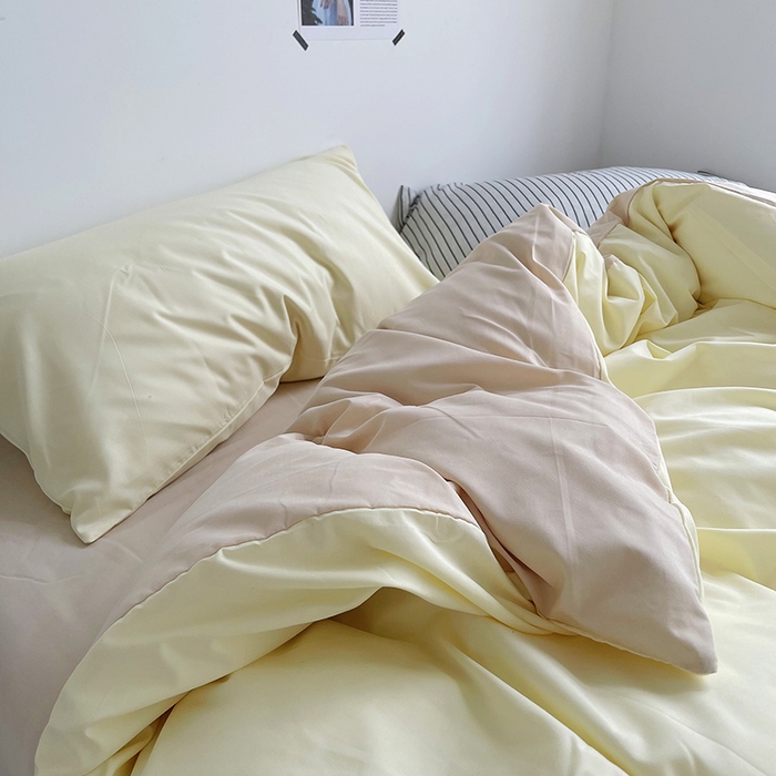 91家纺网 家纺一手货源 找家纺 宜家坊 2023新款ins风小红书同款水洗棉亲肤磨毛混搭纯色双拼四件套 双拼-芝士奶茶