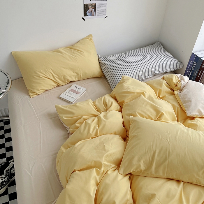 91家纺网 家纺一手货源 找家纺 宜家坊 2023新款ins风小红书同款水洗棉亲肤磨毛混搭纯色双拼四件套 双拼-炭烤起司