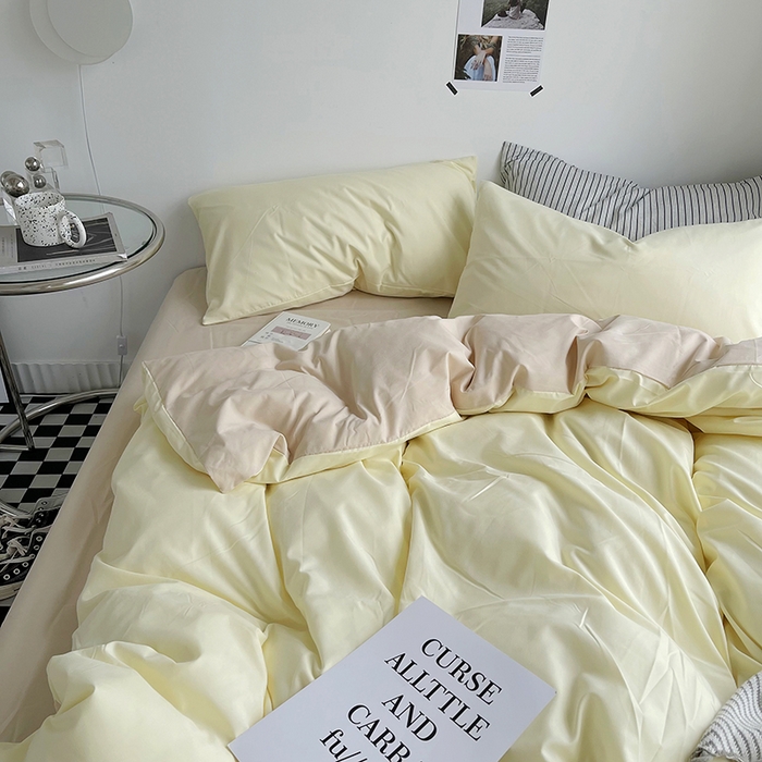 91家纺网 家纺一手货源 找家纺 宜家坊 2023新款ins风小红书同款水洗棉亲肤磨毛混搭纯色双拼四件套 双拼-芝士奶茶