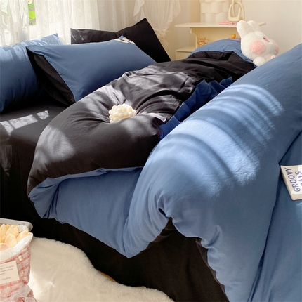 凯洛奇 2023新款1超柔云朵棉大眼系列四件套 湖蓝+酷黑