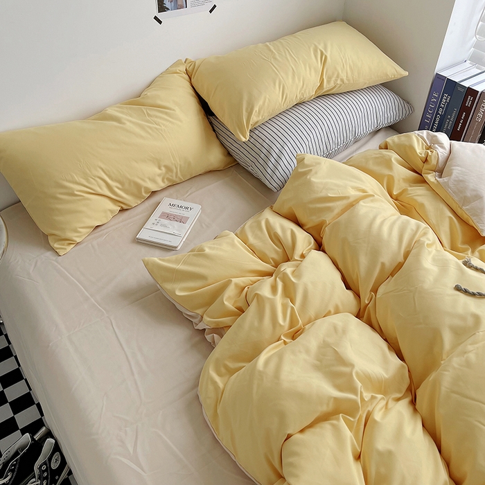 91家纺网 家纺一手货源 找家纺 宜家坊 2023新款ins风小红书同款水洗棉亲肤磨毛混搭纯色双拼四件套 双拼-炭烤起司