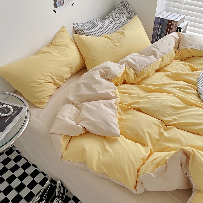 91家纺网 家纺一手货源 找家纺 宜家坊 2023新款ins风小红书同款水洗棉亲肤磨毛混搭纯色双拼四件套 双拼-炭烤起司