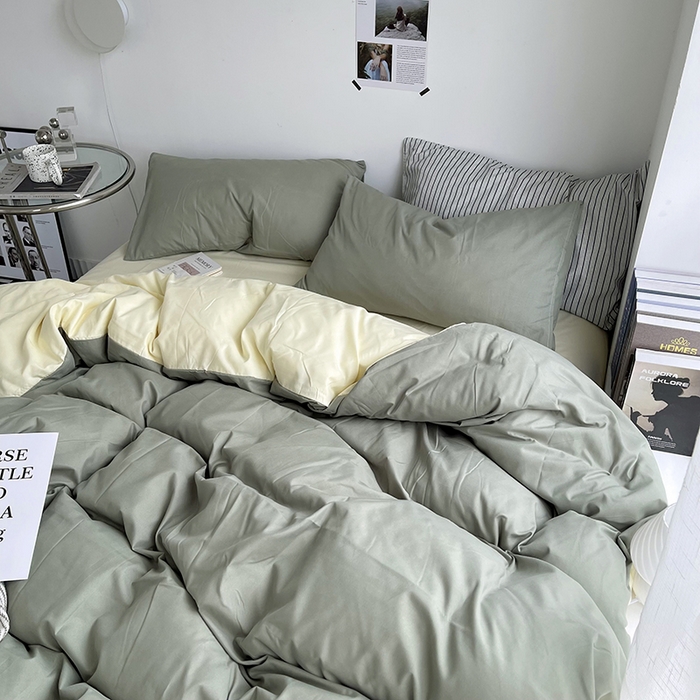 91家纺网 家纺一手货源 找家纺 宜家坊 2023新款ins风小红书同款水洗棉亲肤磨毛混搭纯色双拼四件套 双拼-抹茶芝士