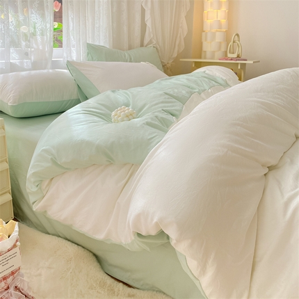 凯洛奇 2023新款1超柔云朵棉大眼系列四件套 奶昔白+月光绿