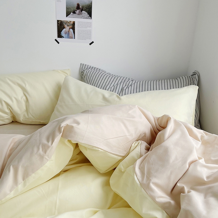 91家纺网 家纺一手货源 找家纺 宜家坊 2023新款ins风小红书同款水洗棉亲肤磨毛混搭纯色双拼四件套 双拼-芝士奶茶