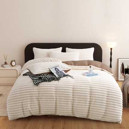 91家纺网 家纺一手货源 找家纺 千逸虹 2024新款高克重兔毛绒四件套 棕