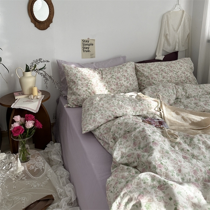 91家纺网 家纺一手货源 找家纺 恋恋三季 2024新款40支13372轻法式小清新田园全棉印花四件套-浪漫满屋 浪漫满屋（风格三）