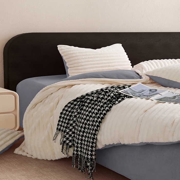 91家纺网 家纺一手货源 找家纺 千逸虹 2024新款高克重兔毛绒四件套 灰