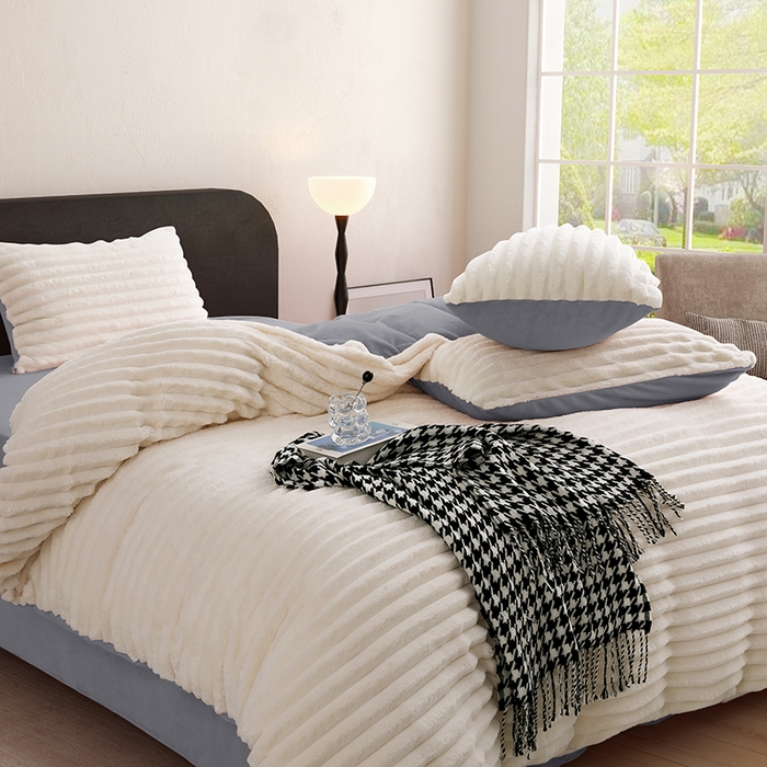 91家纺网 家纺一手货源 找家纺 千逸虹 2024新款高克重兔毛绒四件套 灰