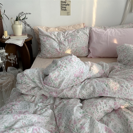 91家纺网 家纺一手货源 找家纺 （总）恋恋三季 2024新款40支13372轻法式小清新田园全棉印花四件套-春日信