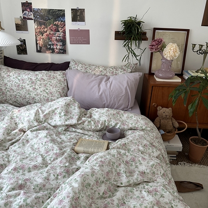 91家纺网 家纺一手货源 找家纺 （总）恋恋三季 2024新款40支13372轻法式小清新田园全棉印花四件套-浪漫满屋