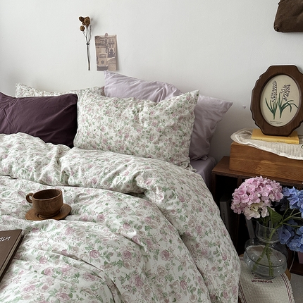 91家纺网 家纺一手货源 找家纺 恋恋三季 2024新款40支13372轻法式小清新田园全棉印花四件套-浪漫满屋 浪漫满屋（风格二）