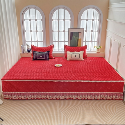 91家纺网 家纺一手货源 找家纺 手艺人 2025新款牛奶绒炕盖榻榻米炕垫蘑菇蕾丝款K336-K355 K353