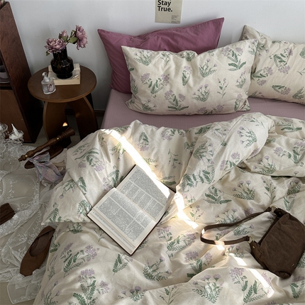 91家纺网 家纺一手货源 找家纺 恋恋三季 2024新款40支13372中古风全棉印花四件套-小野茶子 小野茶子（风格三）