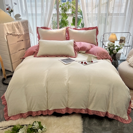 91家纺网 家纺一手货源 找家纺 （总）子钦家纺 2023新款韩版牛奶绒花边保暖四件套