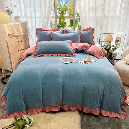 91家纺网 家纺一手货源 找家纺 （总）子钦家纺 2023新款韩版牛奶绒花边保暖四件套