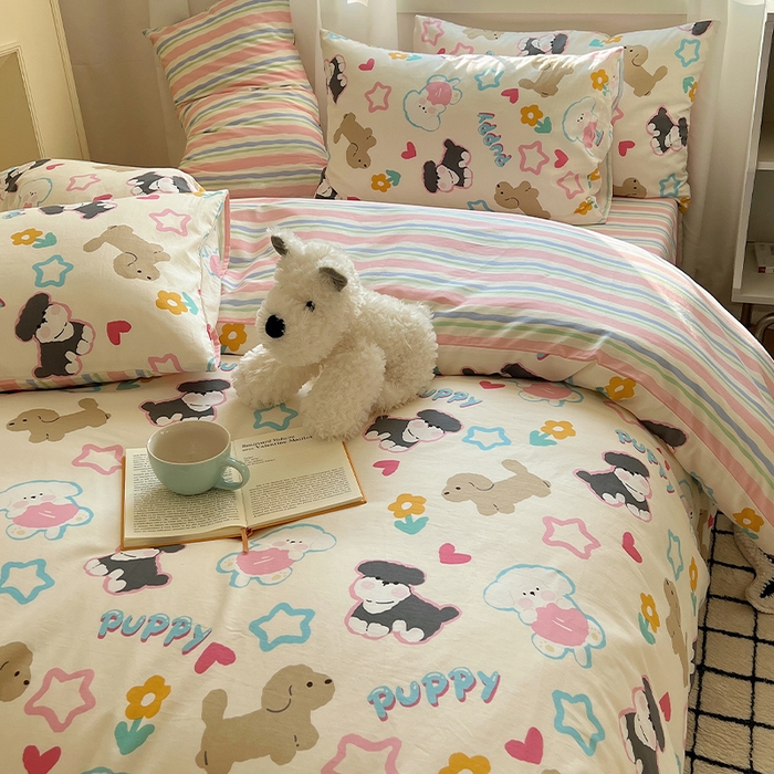 91家纺网 家纺一手货源 找家纺 瑞莱 （持续上新）2024春季13372全棉印花四件套-卡通系列彩虹狗