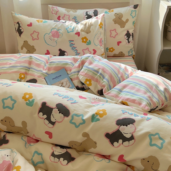 91家纺网 家纺一手货源 找家纺 瑞莱 （持续上新）2024春季13372全棉印花四件套-卡通系列彩虹狗