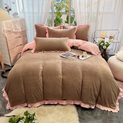 91家纺网 家纺一手货源 找家纺 （总）子钦家纺 2023新款韩版牛奶绒花边保暖四件套