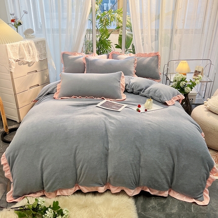 91家纺网 家纺一手货源 找家纺 （总）子钦家纺 2023新款韩版牛奶绒花边保暖四件套