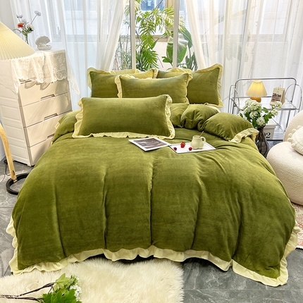 91家纺网 家纺一手货源 找家纺 （总）子钦家纺 2023新款韩版牛奶绒花边保暖四件套