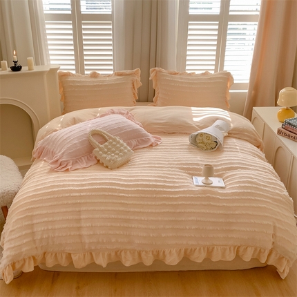 91家纺网 家纺一手货源 找家纺 璞素 2023新款流苏绒四件套 流苏黄