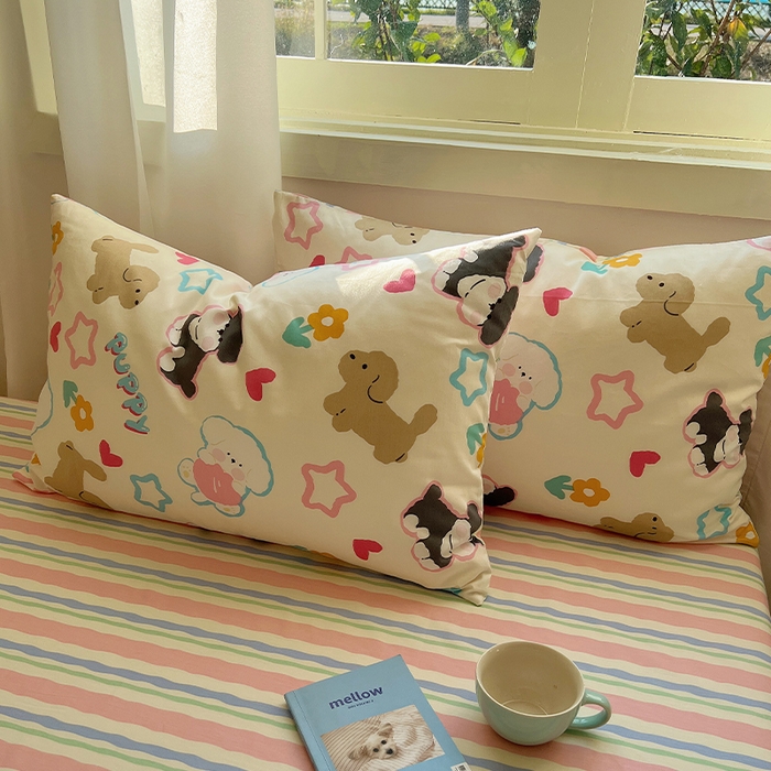 91家纺网 家纺一手货源 找家纺 瑞莱 （持续上新）2024春季13372全棉印花四件套-卡通系列彩虹狗