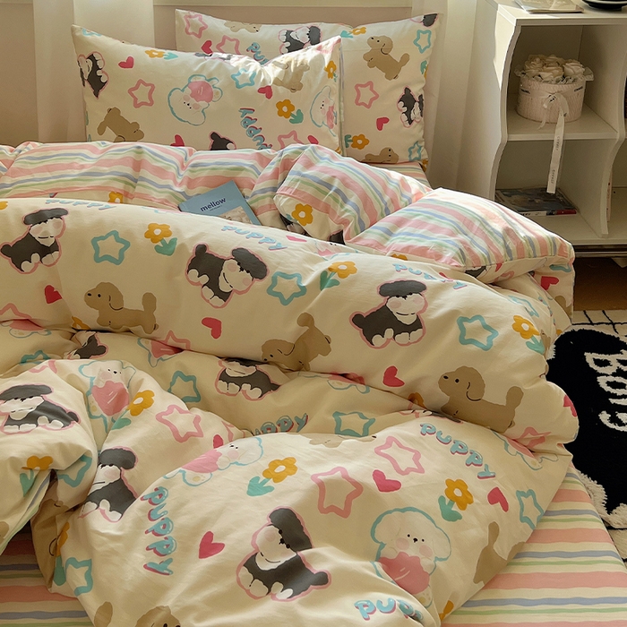 91家纺网 家纺一手货源 找家纺 瑞莱 （持续上新）2024春季13372全棉印花四件套-卡通系列彩虹狗